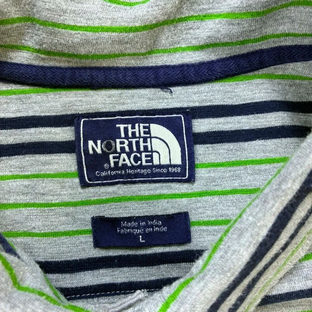 The North Face Polo Shirt Mens Large Gray Striped Short Sleeve Cotton Blend
